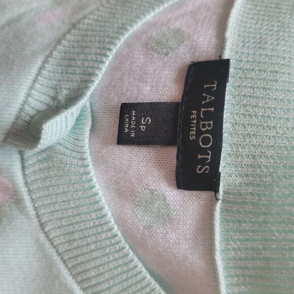 Talbots Petites Mint Green & White Polka Dot Cardigan Sweater SP NWOT - Picture 4 of 5